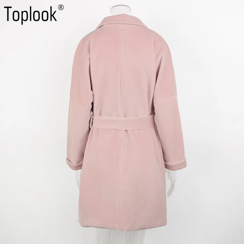Toplook Винтаж Розовый шерстяной пояс зимнее пальто 2017 женская обувь Твердые