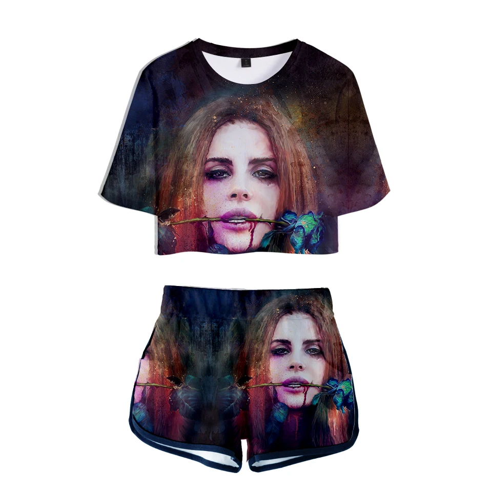 3D Lana Del Rey костюм для отдыха Мягкая футболка с круглым вырезом и укороченные брюки