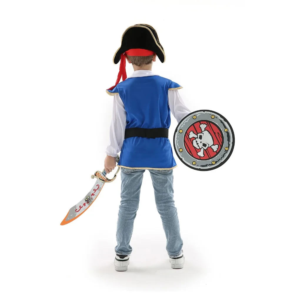 

Pirates of the Caribbean Halloween Costume for children Pirate Captain Cosplay Party Dress with Hat+Accessories
