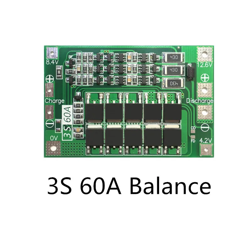 Плата BMS 3S 30A/40A/50A/60A/100A с балансом/для защитной платы литий ионной батареи