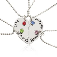 best friend 4 pcsset women necklace broken heart pendant neck chain inlaid rhinestone alloy pendant choker birthday gift