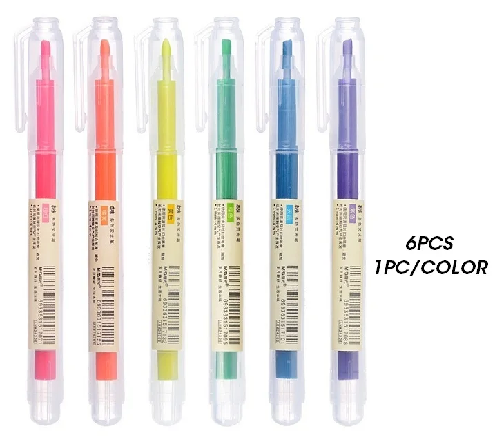 6pcs Mix set M& G 12 шт./набор Muji стиль маркер ручка японский канцелярские Флуоресцентный цвет маркер милый каваи для школьных принадлежностей - Цвет: 6pcs Mix set