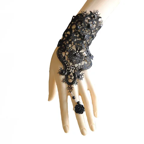 Свадебный браслет для женщин, белая кружевная цепочка, перчатка, жгут, браслет на палец с цветком, очаровательные винтажные готические ювелирные изделия