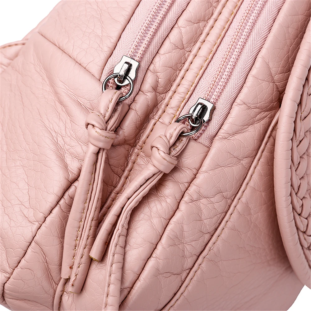 New Ladies Soft Washed Leather Backpack 3-in-1 Cute Cat Women Bagpack Small Travel Backpack For Girls Sac a dos Mochila Feminina