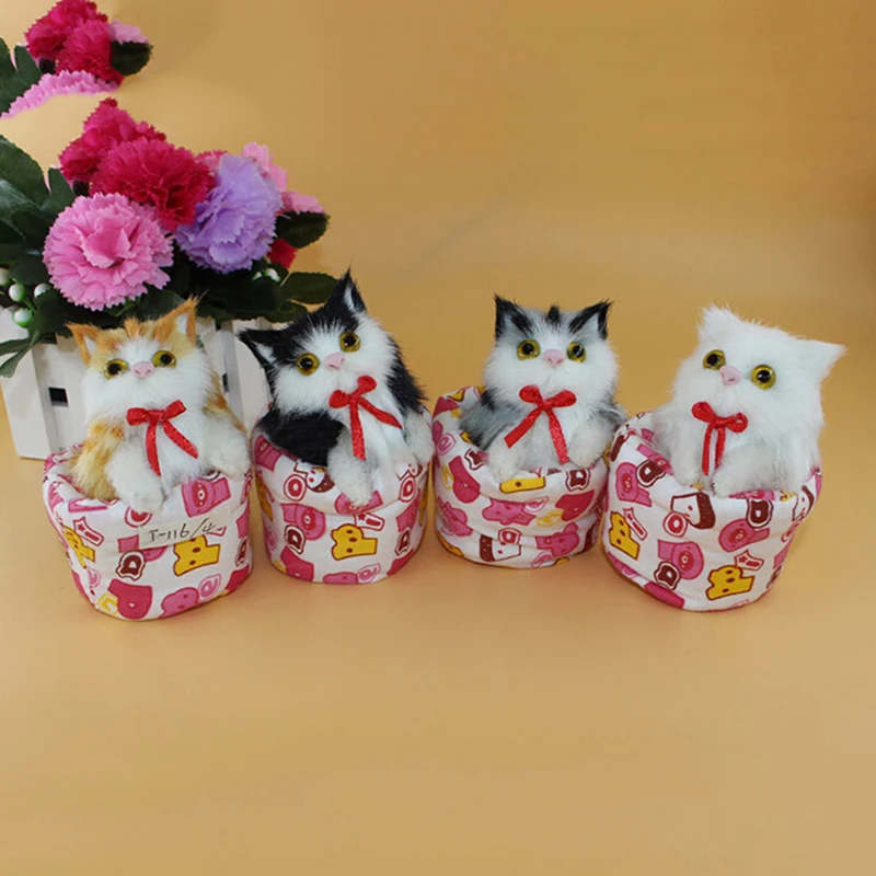 Новая Милая Имитация животных мама кошка и котенок с ведром плюшевые куклы