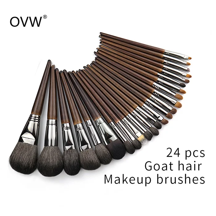 24 pcs OVW натуральный козий волос Макияж Кисти Набор Профессиональный набор brocha maquillaje peddzle do makijazu смешивание sminging кисти шейдер - Handle Color: 24 pcs