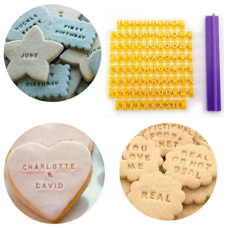 

Alphabet Letter Number Cookie Press Stamp Embosser Cutter Fondant Mould Cake Baking Molds Tools Round Cutter Stencil Cookies