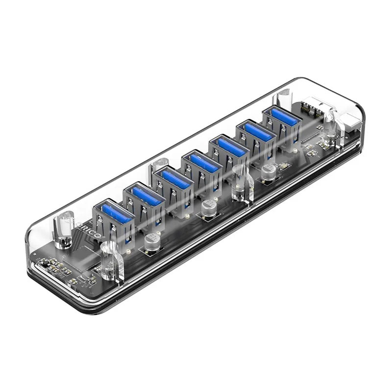 

Orico Splitter 7 port USB full transparent hub desktop computer notebook data converter one for seven expander 4 port HUB