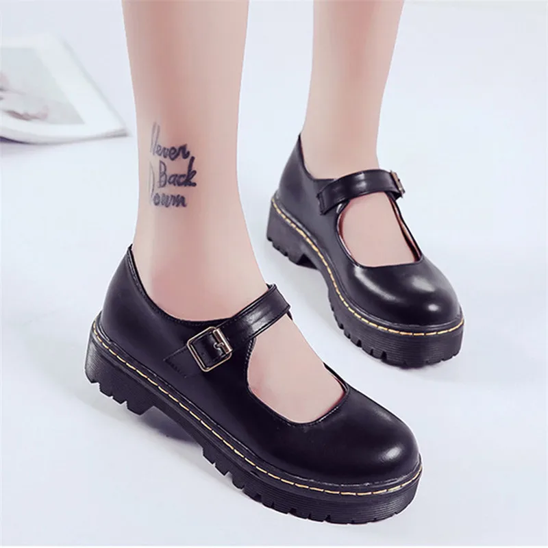 

Lolita Lady Maid Uniform Performance Buckle Round Head Thick High Heel Muffin Thick Sole Single Shoe Cosplay Black Beige Loafers