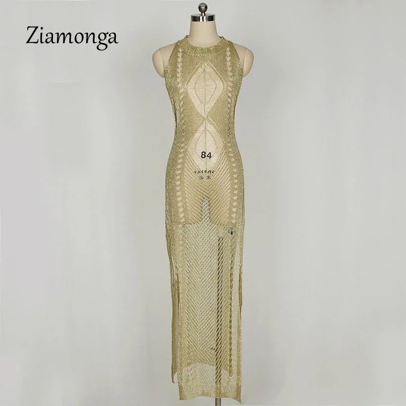 Женское трикотажное платье без рукавов Ziamonga длинное вечернее макси с круглым