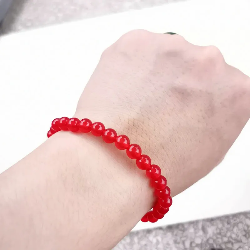 The red jade Минималистичный 6 мм натуральный браслет для женщин и мужчин тигровый глаз розовый кристалл вулканический каменный Агат из бисера Йога стрейч браслеты - Окраска металла: The red jade