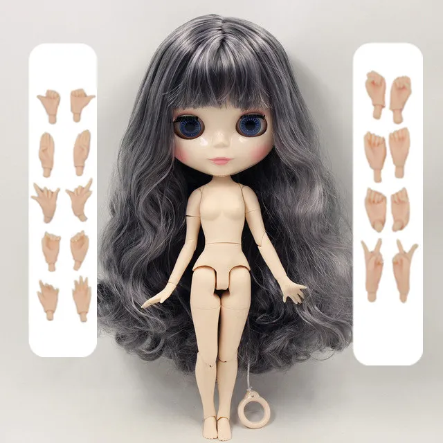 doll with hand AB Fortune days factory blyth кукла серый микс фиолетовые волосы с челкой нормальное/суставное тело блестящее лицо 1/6 BL9016/1049 - Цвет: doll with hand AB