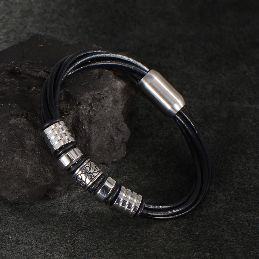 One piece sale high quality multi-layer leather bracelet bangle leisurely man's hip-pop jewelry VB345 | Украшения и