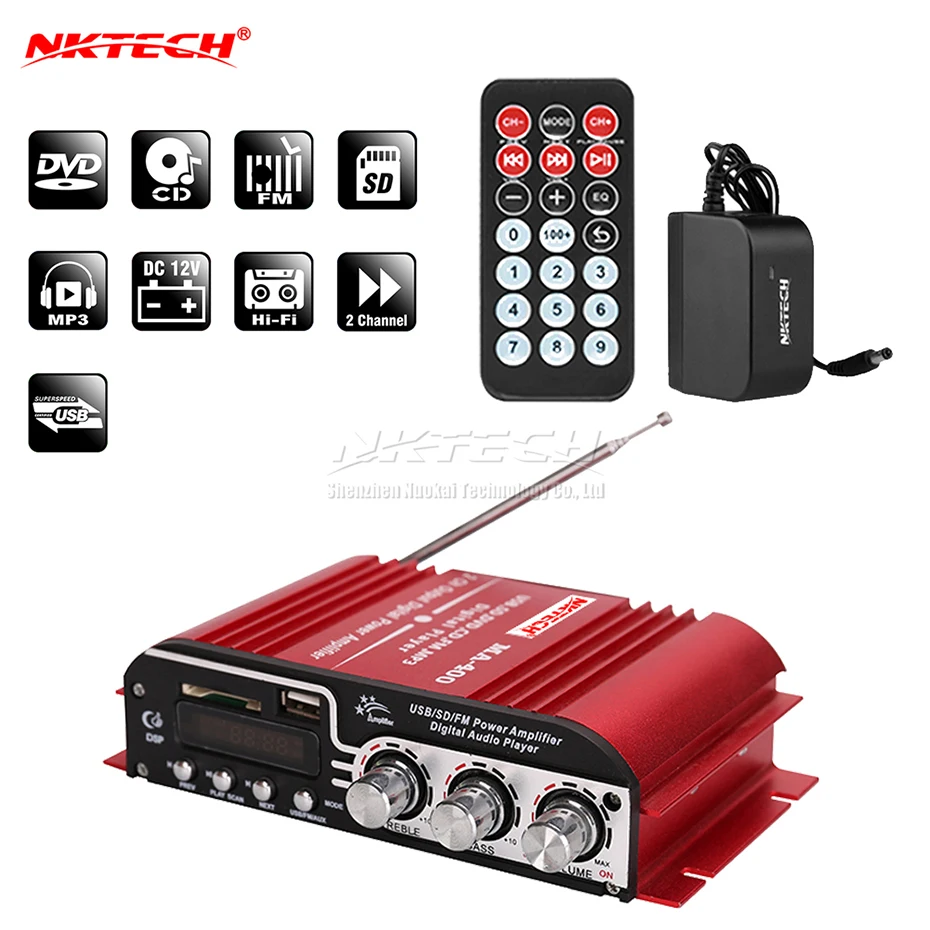 Автомобильный усилитель мощности NKTECH MA-400 ИК цифровой плеер Hi-Fi стерео 2CH 25 Вт RMS AUX