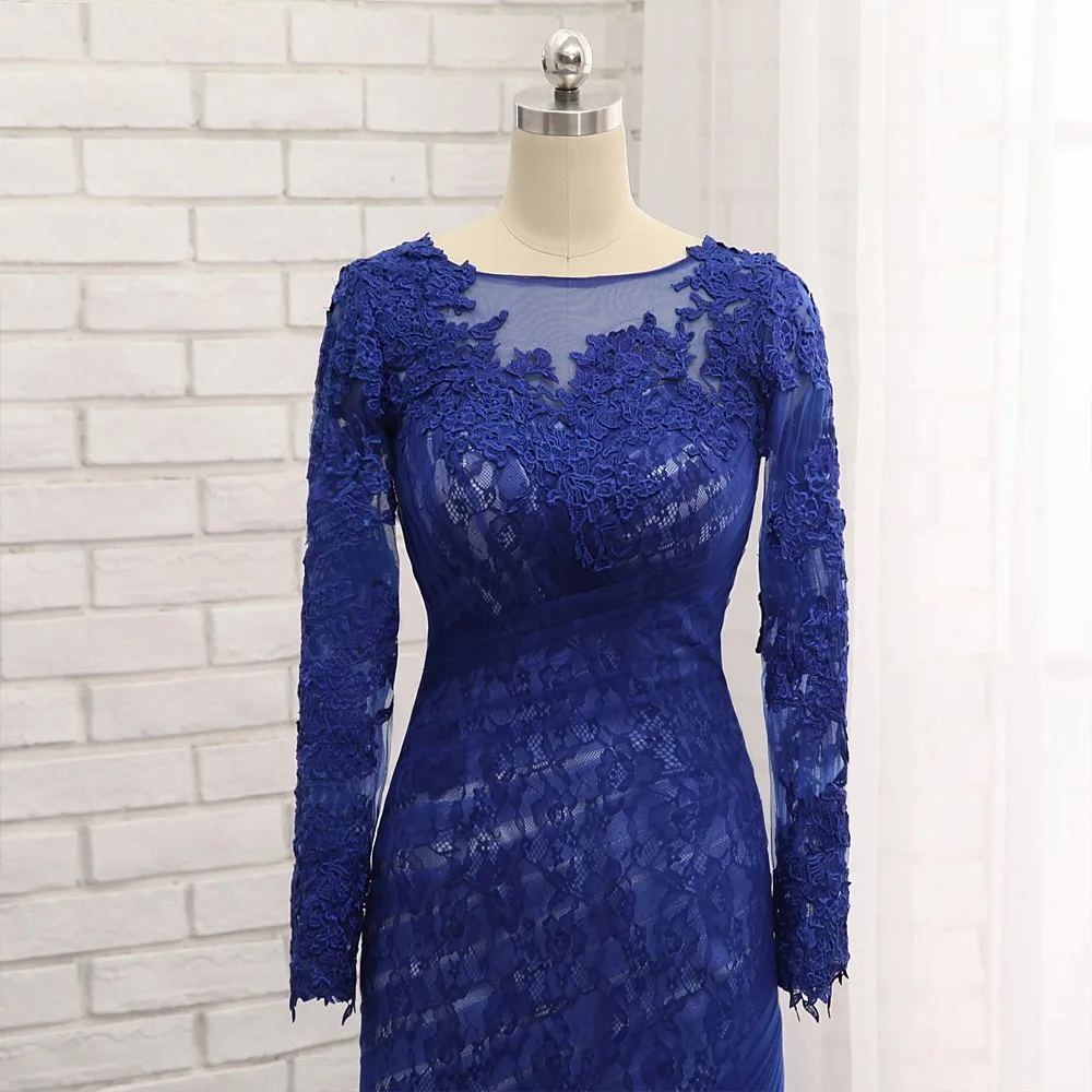 Длинное вечернее платье русалка с длинным рукавом и кружевной тюлевой