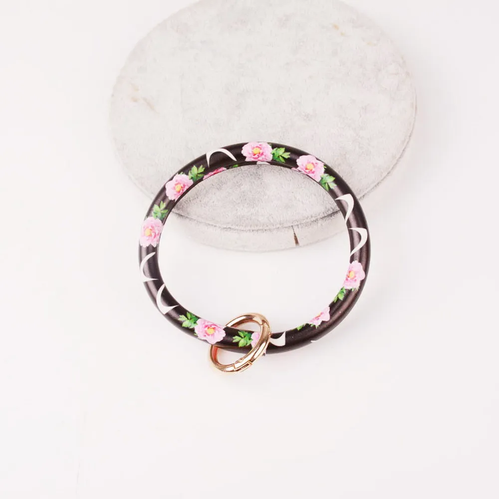 DZ0089 pink flower Новинка от Rainbery, модный многофункциональный брелок с кисточкой, эмалированный брелок из искусственной кожи, Круглый браслет с монограммой, брелок для женщин и девушек - Цвет: DZ0089 pink flower