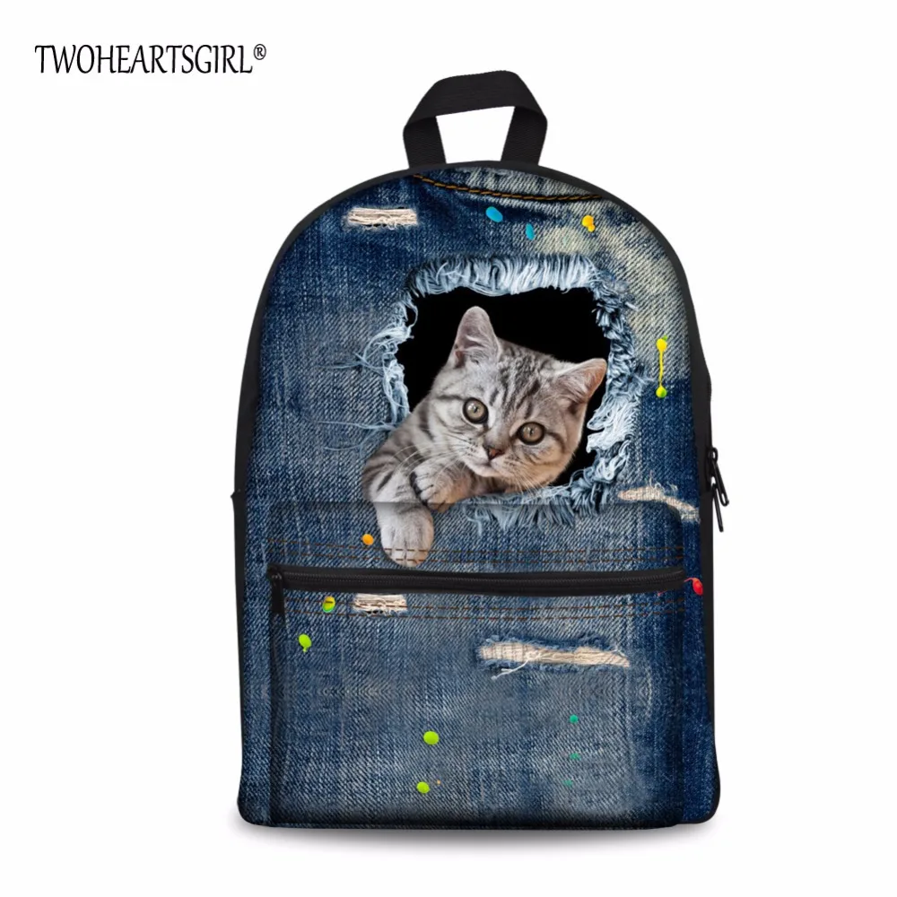 Женский Классический школьный ранец twoheart с рисунком кошки рюкзак для подростков
