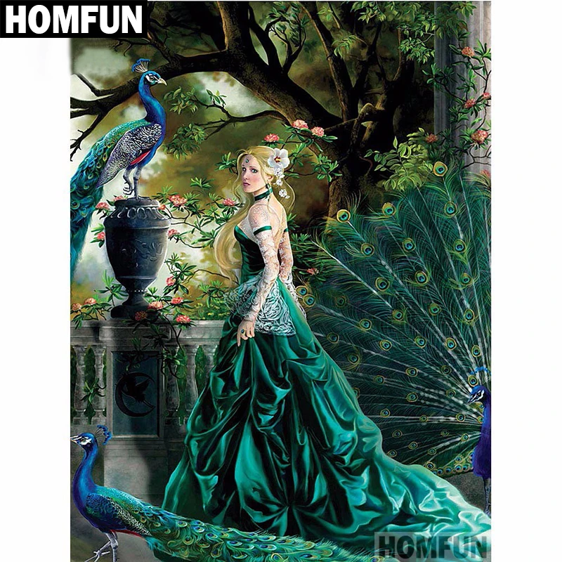 Алмазная 5D живопись HOMFUN Павлин красавица полноразмерная/круглая вышивка