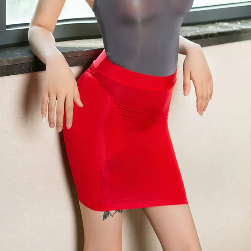Red Skirt Сексуальная облегающая юбка-карандаш Милая юбка из материала Ice Silk гладкая прозрачная микро мини-юбка Прозрачная Юбка для ночного клуба фантазия эротическая одежда для женщин F - Цвет: Red Skirt