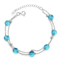 bright blue crystal bracelet women jewelry vintage silver 925 bracelets double layer women accessories valentines day gift
