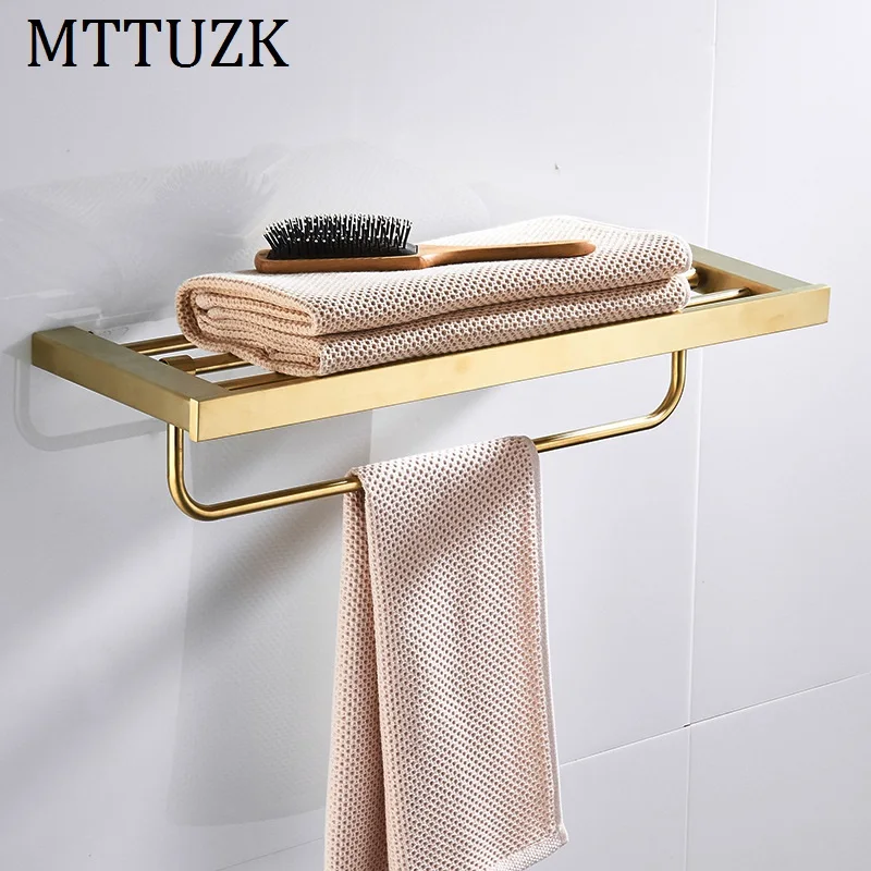 MTTUZK 304 Нержавеющая сталь матовая Золотая стойка для полотенец Держатель банных