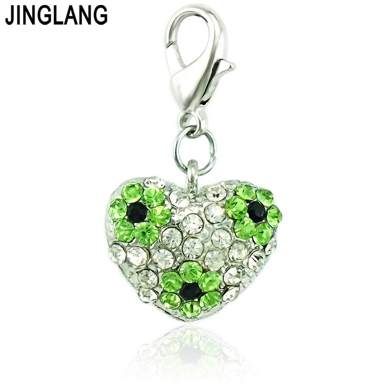 JINGLANG 50 pieces/Lot Charm With Lobster Clasp Dangle Rhinestone Peach Heart Pendants DIY Charms For Jewelry Making Accessories | Украшения