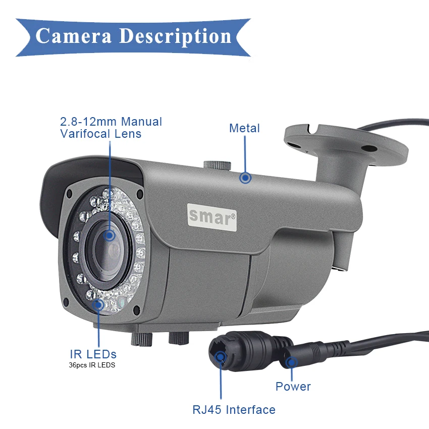 Smar H.265 фокус 2 8-12 мм объектив ip-камера 2MP 4MP пуля камера Onvif P2P с ИК-фильтром