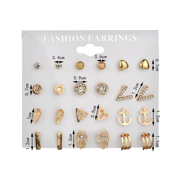 Серьги пусеты в форме сердца набор из 12 пар/компл.|stud earrings set|12 pairsearrings set |