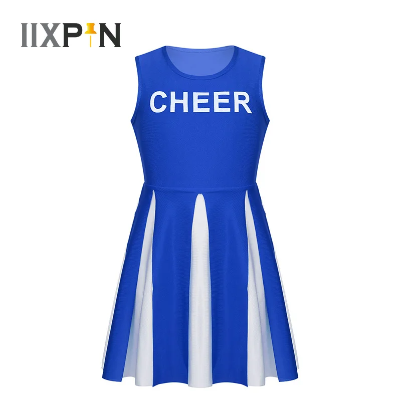 

IIXPIN Kid Girls Cheerleader Costume Jazz Dance Cheerleaders Sleeveless Round Neck Printed with Letters CHEER Fancy Dress Outfit