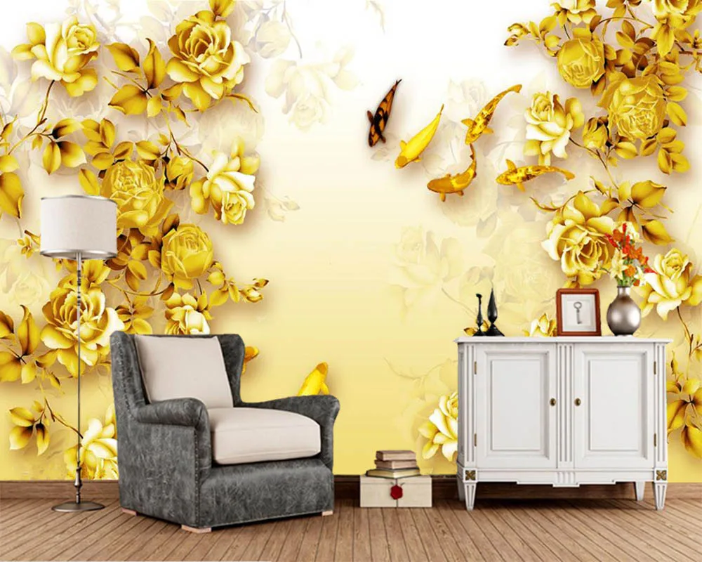Китайский стиль "Золотая рыбка" в виде 3D обои с изображением цветов для отеля, ресторана, гостиной, дивана, телевизионной стены и спальни.