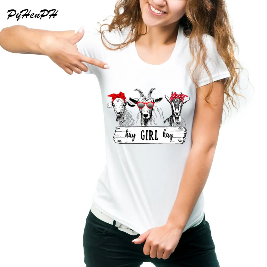 Hay Girl Hay Goat/Hen/Cow, футболка с рисунком, Женская забавная футболка с коротким рукавом, женская летняя футболка, женские топы Tumblr