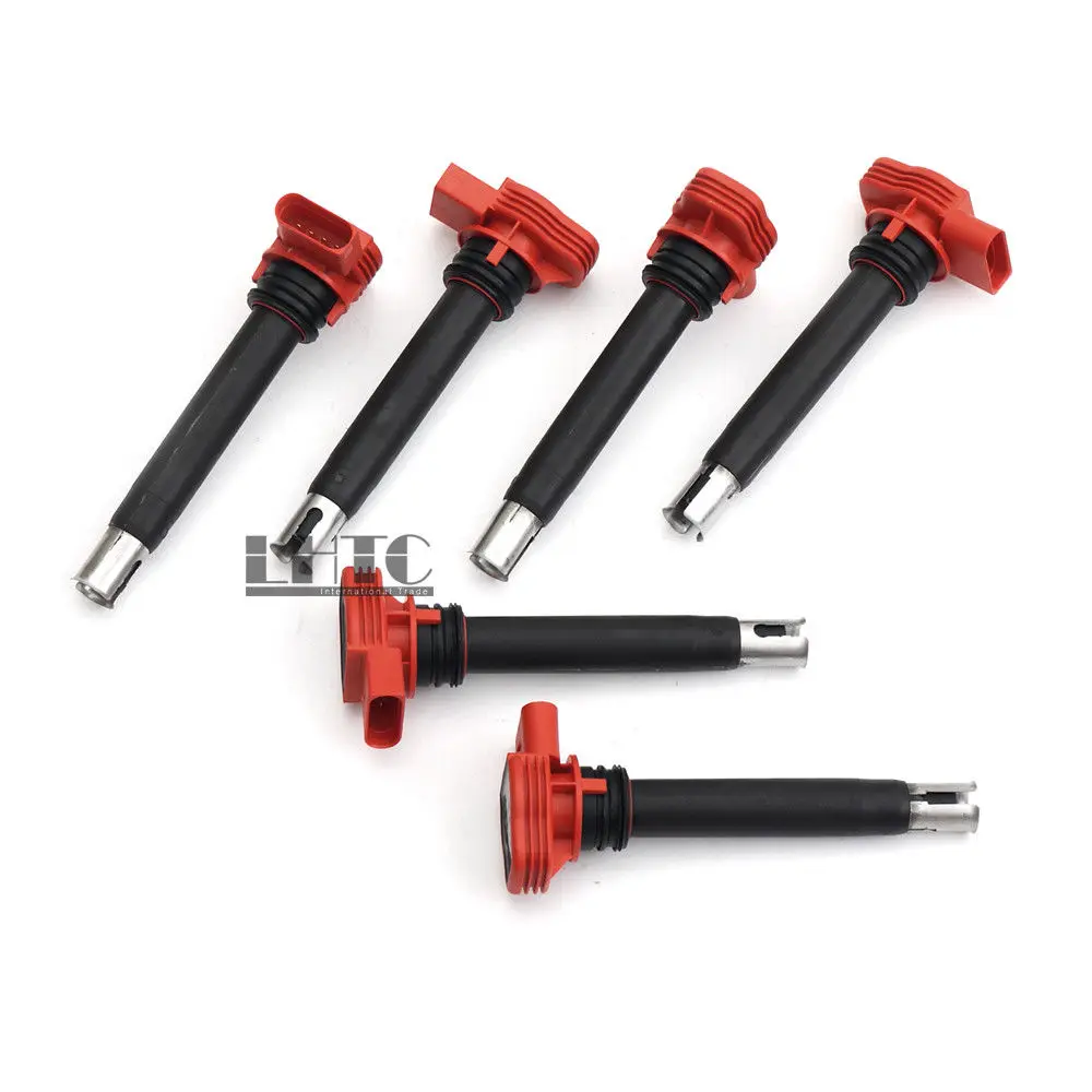 6x подлинные 06E905115E катушки зажигания пакет Свеча BOS-CH красный для V W AUDI A6 A7 Q7 PORSCHE 3 0