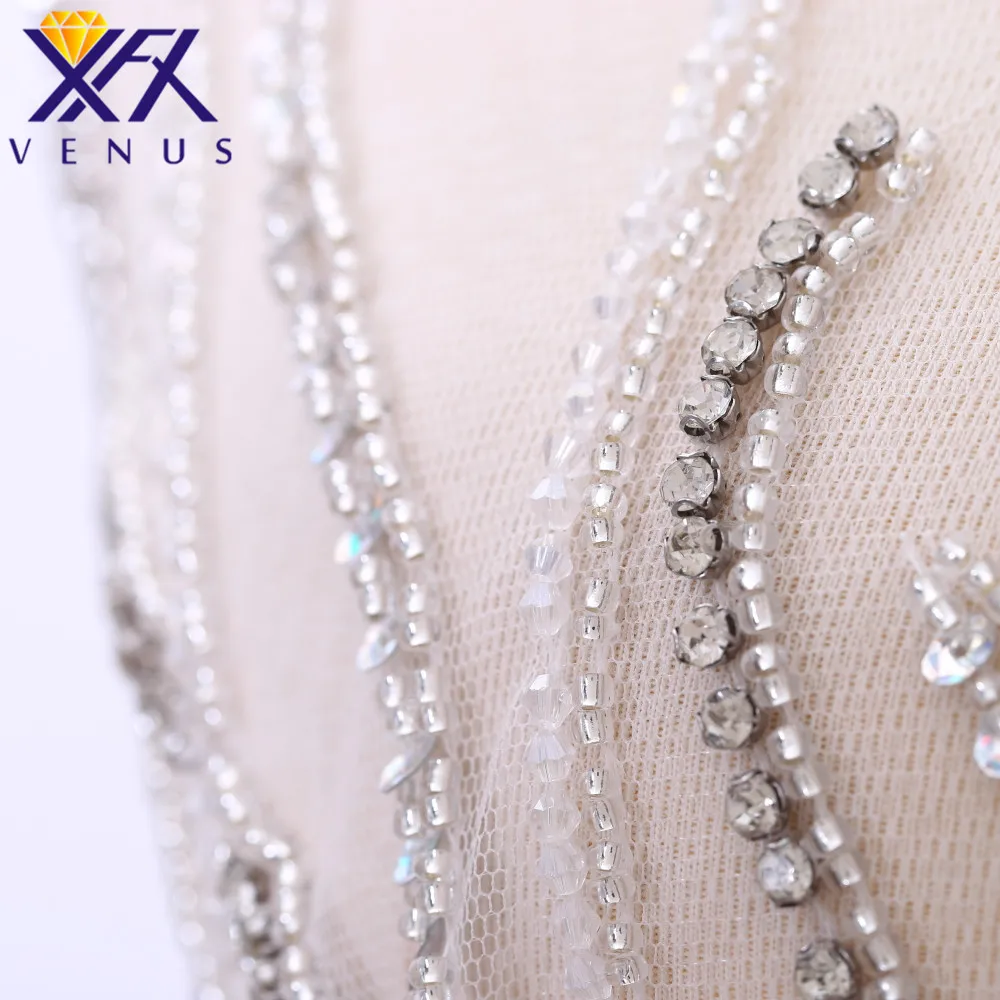 

XINGFNAGXIU Rhinestones Sequins Beads Applique Crystals Decorative Patches Bridal Long Trim Dress for Evening Prom Dress