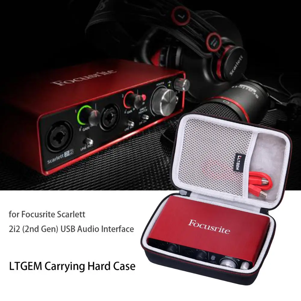 Жесткий Дорожный Чехол LTGEM EVA для Focusrite Scarlett Solo 2i2 (2-го поколения) с USB-интерфейсом |