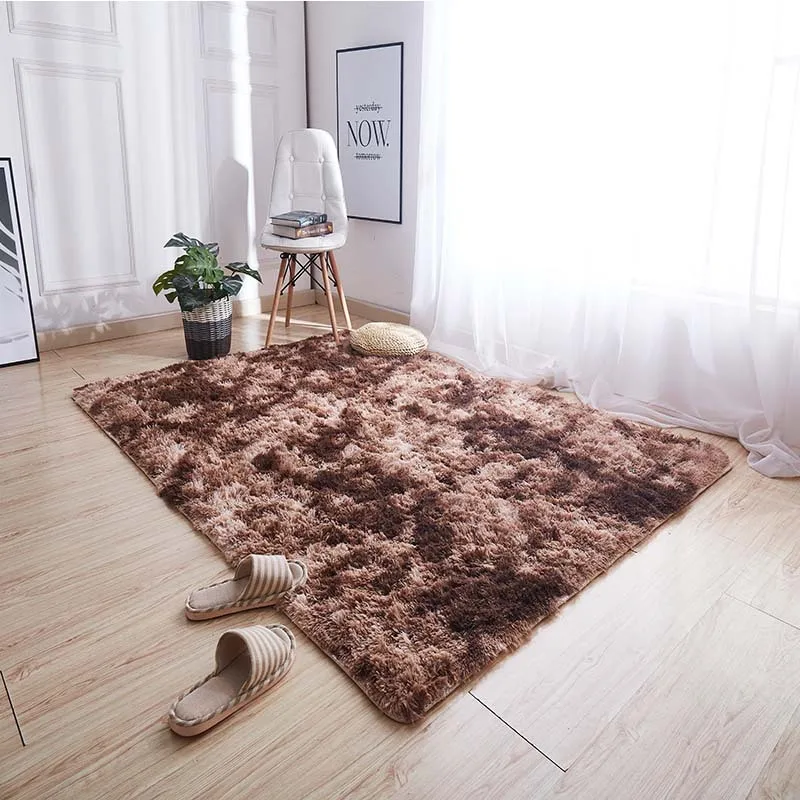 

Top selling thick plush variegated carpet Nordic style sofa bedside blanket long hair tie-dye rug living room bedroom mat