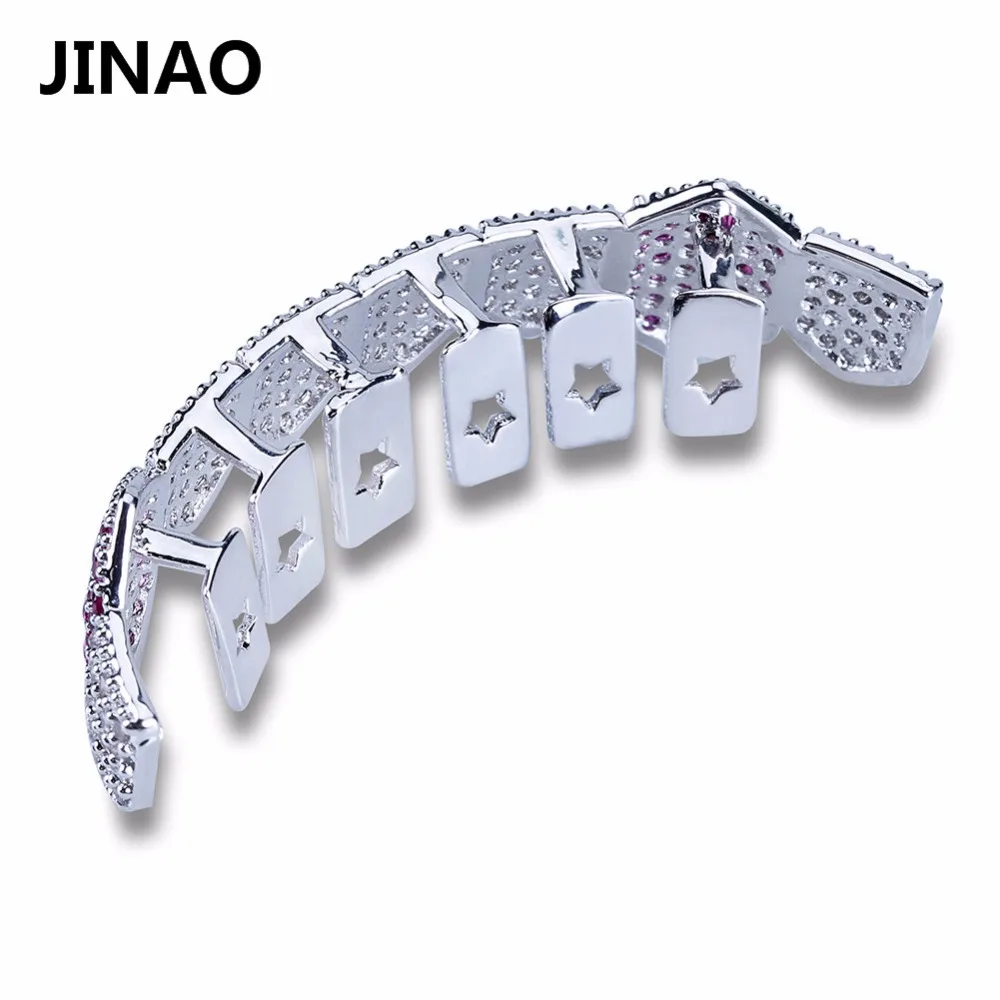 JINAO в стиле хип-хоп льдом Зубы вампира Grillz Gold посеребренный Micro Pave CZ камни только