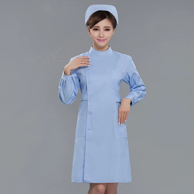 Blue Long Sleeve Настоящая униформа, Женская медицинская униформа, платье медсестры, женское стильное пальто, короткий рукав, летняя аптека, доктор - Цвет: Blue Long Sleeve