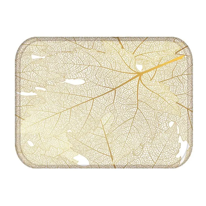 2DD-48255-010 Golden Tropical Leaves Kitchen Entrance Door Mat Coral Velvet Carpet Rubber Colorful Indoor Floor Mats Non-Anti-Slip Rug 48255 - Цвет: 2DD-48255-010