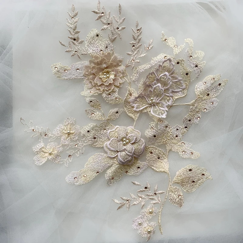 Handmade Multicolor Beaded Hot Diamond Three-dimensional Flower Lace Accessories Headscarf Wedding Dress Material RS1594 | Дом и сад