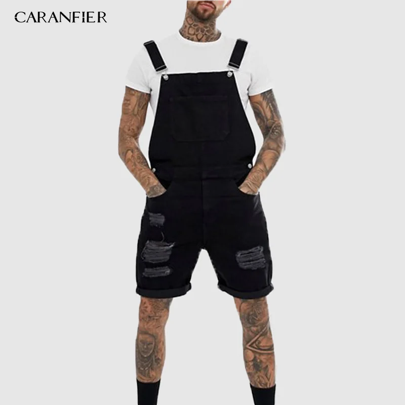 Мужские рваные джинсовые шорты CARANFIER синие черные короткие комбинезоны модные