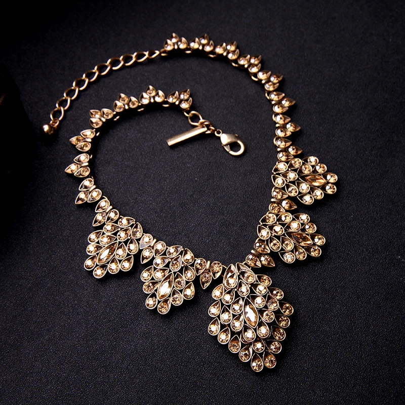 Женское Ожерелье с кристаллами цвета шампанского золотого цвета|crystal necklace|statement