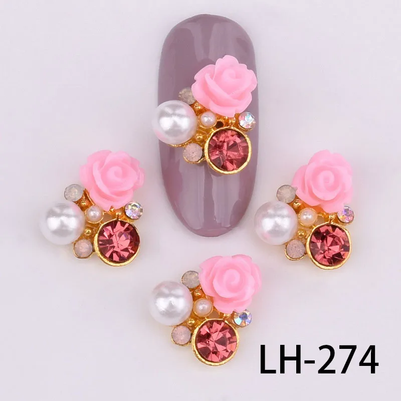 LH-274 10 шт. 3D Роза цветы водяной дрель жемчужный дизайн ногтей украшения гламурный сплав ногти "сделай сам" аксессуары LH274-285 - Цвет: LH-274
