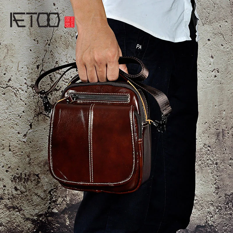AETOO масло воск кожа Мужская 8 дюймовый мульти отсек портативный плечо
