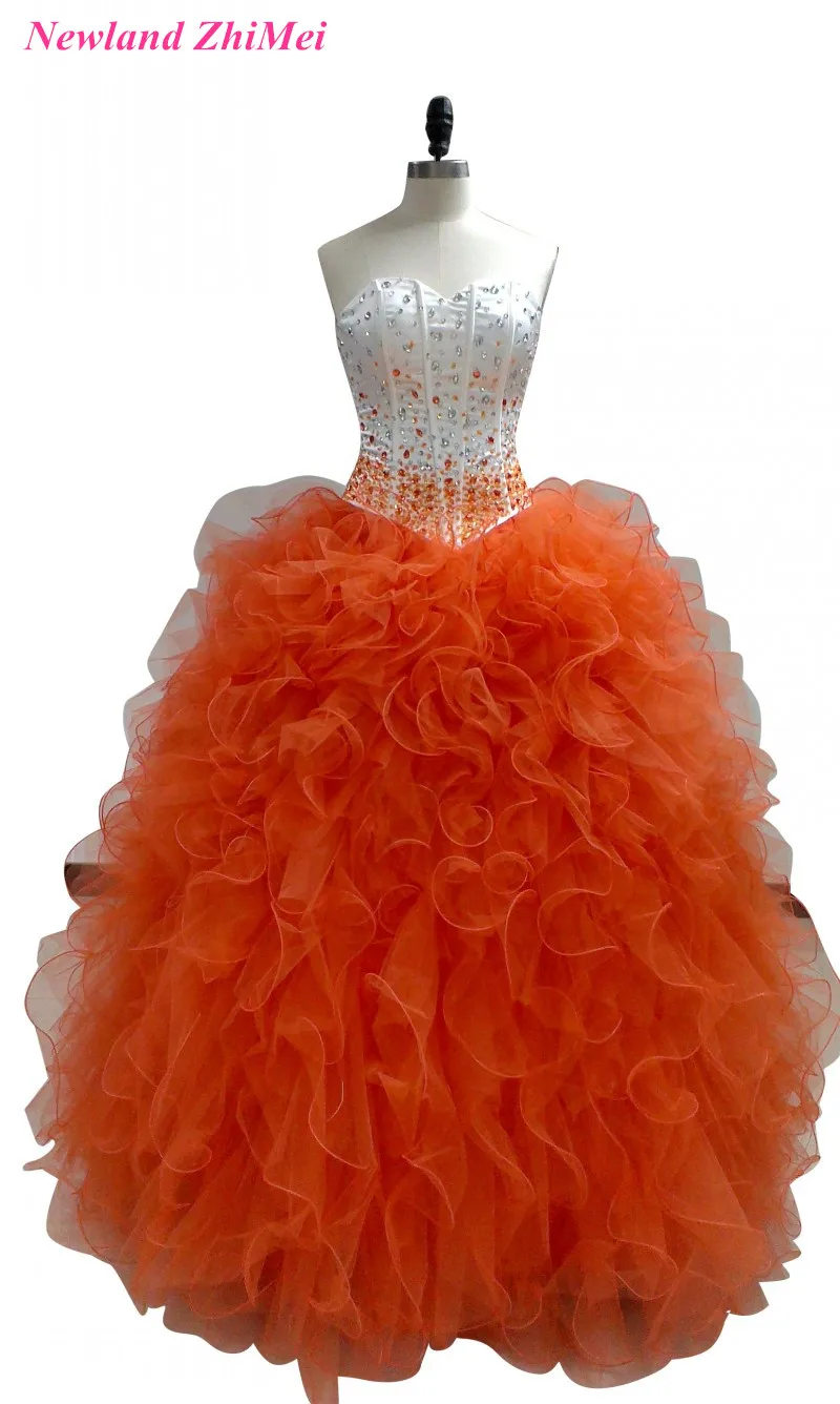Горячий Оранжевый бальное платье Бальные платья Блестящие кристаллы Бусины