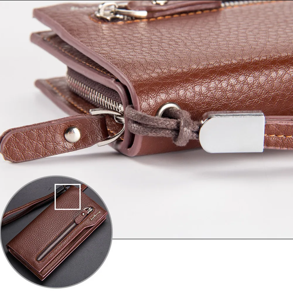 Мужской длинный кожаный кошелек на молнии с отделением для ID карт путешествий