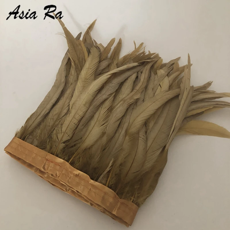 

10meters Gold Rooster tails Feather trims 30-35cm/12-14inch chicken feather fringes wedding carnival Feather lace for costumes