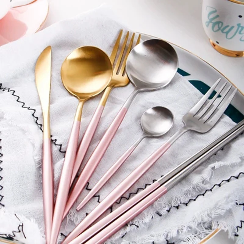 Набор столовых приборов из нержавеющей стали 304 розовое золото|tableware dinner set|dinner