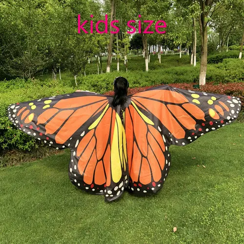 Kids orange Женский костюм с крыльями бабочки для танцев, для девочек, для танца живота, с разрезом крыльев, костюм монарха, праздничная одежда для взрослых и детей, 2 размера - Цвет: Kids orange