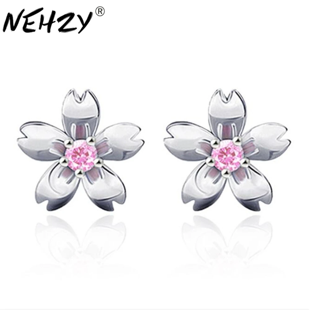 

NEHZY S925 Stamp silver new woman Brand high-grade jewelry creative rose earrings Sweet cherry-colored zirconia earrings