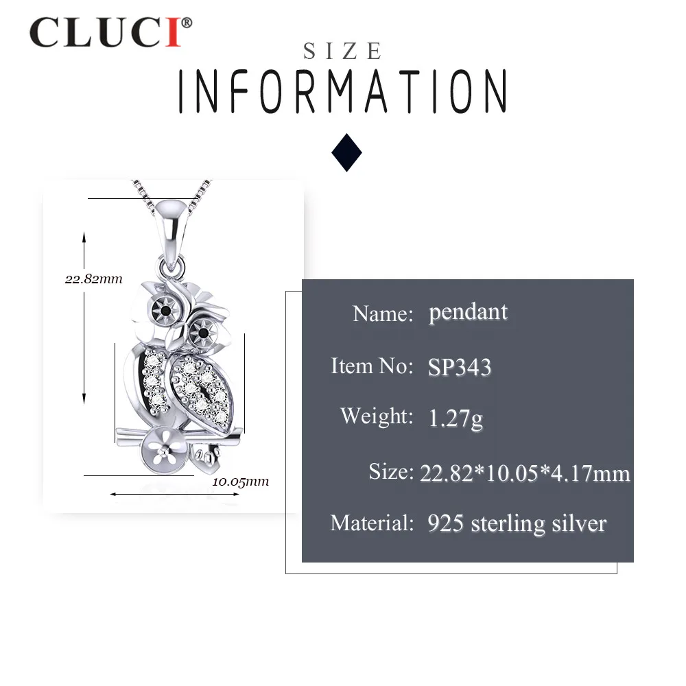 Фото CLUCI 100% Стерлинговое Серебро 925 пробы, милая сова, животное, черный и белый CZ, может приклеить 7 мм жемчуг для девочек, ювелирные изделия SP343SB №2